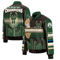Milwaukee Bucks 2021 NBA Finals Champions Skyline Trophy Full-Zip Leather Jacket - Black