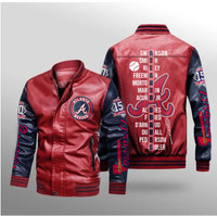 Atlanta Braves Full Leather Bomber Jacket - Red/Blue