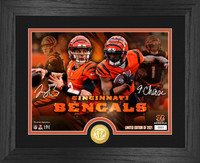 Cincinnati Bengals Joe Burrow and Ja'Marr Chase Dual Signature 24k Gold Coin Photo Mint LE 2,021