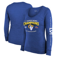 Los Angeles Rams Majestic Threads Women's 2-Time Super Bowl Champions Sky High Tri-Blend Long Sleeve Scoop Neck T-Shirt - Heathered Royal