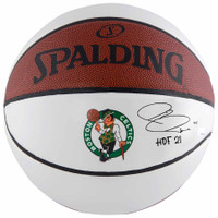 Boston Celtics Paul Pierce Authentic Autographed Spalding White Panel Team Logo Basketball with "HOF 21" Inscription