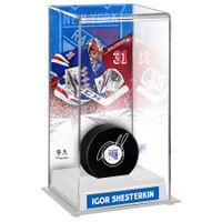 Igor Shesterkin New York Rangers Authentic Autographed Hockey Puck with Deluxe Tall Hockey Puck Case