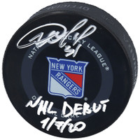 Igor Shesterkin New York Rangers Fanatics Authentic Autographed 2019 Model Official Game Puck with "NHL Debut 1/7/20" Inscription