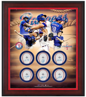 Texas Rangers 2023 World Series Champions Framed Multi-Signed 6-Baseball Shadowbox featuring Corey Seager, Adolis Garcia, Max Scherzer, Jose Leclerc, Mitch Garver & Josh Sborz Limited Edition of 123