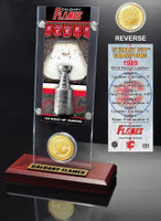 Calgary Flames Stanley Cup Champions Ticket and Bronze Coin Acrylic Display
