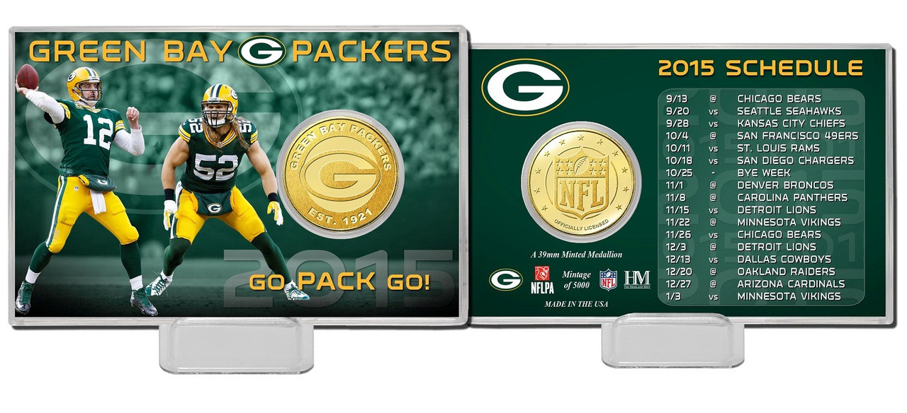 Green Bay Packers 2015 Schedule Bronze Coin Card