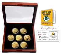 Green Bay Packers 24KT Gold plated 7 Coin Super Bowl Champions Set