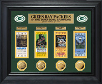 Green Bay Packers 4x Super Bowl Gold Coin and Ticket Collection Framed LE 1000