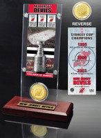 New Jersey Devils 3x Stanley Cup Champions Ticket and Bronze Coin Acrylic Display