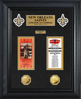 New Orleans Saints Super Bowl Ticket and Game Coin Collection Framed