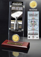 Pittsburgh Penguins 3x Stanley Cup Champions Ticket and Bronze Coin Acrylic Display