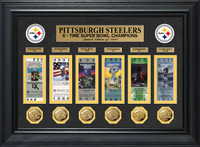 Pittsburgh Steelers Super Bowl 6pc Ticket and 6pc Gold Game Coin Collection Framed
