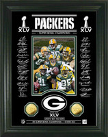 Green Bay Packers Super Bowl XLV Champions 24KT Gold Coin Signature Etched Glass Photo Mint