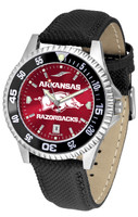 Arkansas Razorbacks Competitor Crimson AnoChrome Leather Watch with Colored Bezel (Men's or Women's)
