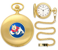 Fresno State Bulldogs Gold Pocket Watch w/Chain