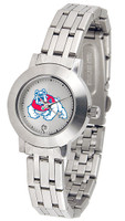 Fresno State Bulldogs Ladies Silver Stainless Steel Dynasty Watch - White Dial