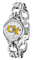 Georgia Tech Yellow Jackets Ladies Silver Eclipse Link Watch - White Dial