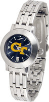 Georgia Tech Yellow Jackets Ladies Silver Stainless Steel Dynasty AnoChrome - White Red Dial