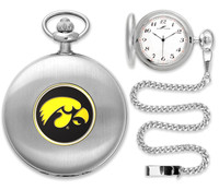 Iowa Hawkeyes Silver Pocket Watch w/Chian