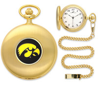 Iowa Hawkeyes Gold Pocket Watch w/Chain