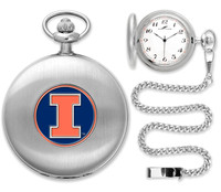 Illinois Fighting Illini  Silver Pocket Watch w/Chain