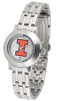 Illinois Fighting Illini  Ladies Silver Stainless Steel Dynasty Watch - White Dial