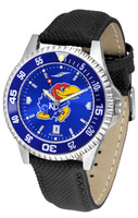 Kansas Jayhawks  Competitor Leather AnoChrome Leather Watch - Color Dial w/Colored Bezel (Men's or Women's)