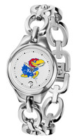 Kansas Jayhawks  Ladies Silver Eclipse Link Watch - White Dial