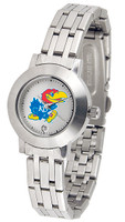Kansas Jayhawks  Ladies Silver Stainless Steel Dynasty Watch - White Dial