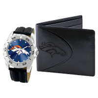 *Denver Broncos NFL Men's Leather Watch and Leather Wallet Gift Set