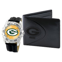 *Green Bay Packers NFL Men's Leather Watch and Leather Wallet Gift Set