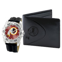 *Washington Redskins NFL Men's Leather Watch and Leather Wallet Gift Set