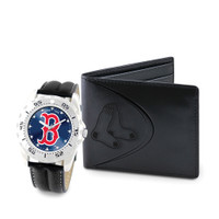 Boston Red Sox MLB Mens Leather Watch and Leather Wallet Gift Set