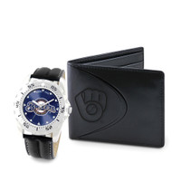 Milwaukee Brewers MLB Mens Leather Watch and Leather Wallet Gift Set