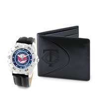 Minnesota Twins MLB Mens Leather Watch and Leather Wallet Gift Set