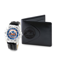 New York Mets MLB Mens Leather Watch and Leather Wallet Gift Set