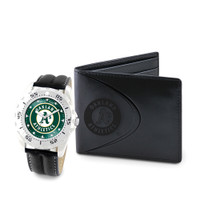 Oakland Athletics MLB Mens Leather Watch and Leather Wallet Gift Set