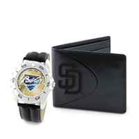 San Diego Padres MLB Mens Leather Watch and Leather Wallet Gift Set