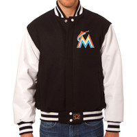 Miami Marlins MLB Mens Heavyweight Wool and Leather Jacket