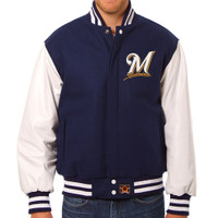 Milwaukee Brewers MLB Mens Heavyweight Wool and Leather Jacket