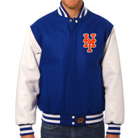 New York Mets MLB Mens Heavyweight Wool and Leather Jacket