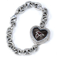 *Atlanta Falcons Stainless Steel Rhinestone Ladies Heart Link Watch
