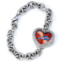 *Buffalo Bills Stainless Steel Rhinestone Ladies Heart Link Watch