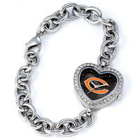 *Chicago Bears Stainless Steel Rhinestone Ladies Heart Link Watch
