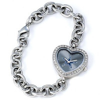 *Dallas Cowboys Stainless Steel Rhinestone Ladies Heart Link Watch
