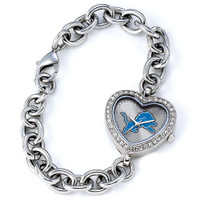 *Detroit Lions Stainless Steel Rhinestone Ladies Heart Link Watch