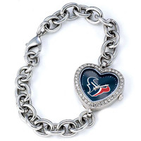 *Houston Texans Stainless Steel Rhinestone Ladies Heart Link Watch