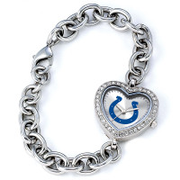 *Indianapolis Colts Stainless Steel Rhinestone Ladies Heart Link Watch