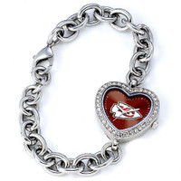 *Kansas City Chiefs Stainless Steel Rhinestone Ladies Heart Link Watch