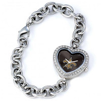 *New Orleans Saints Stainless Steel Rhinestone Ladies Heart Link Watch